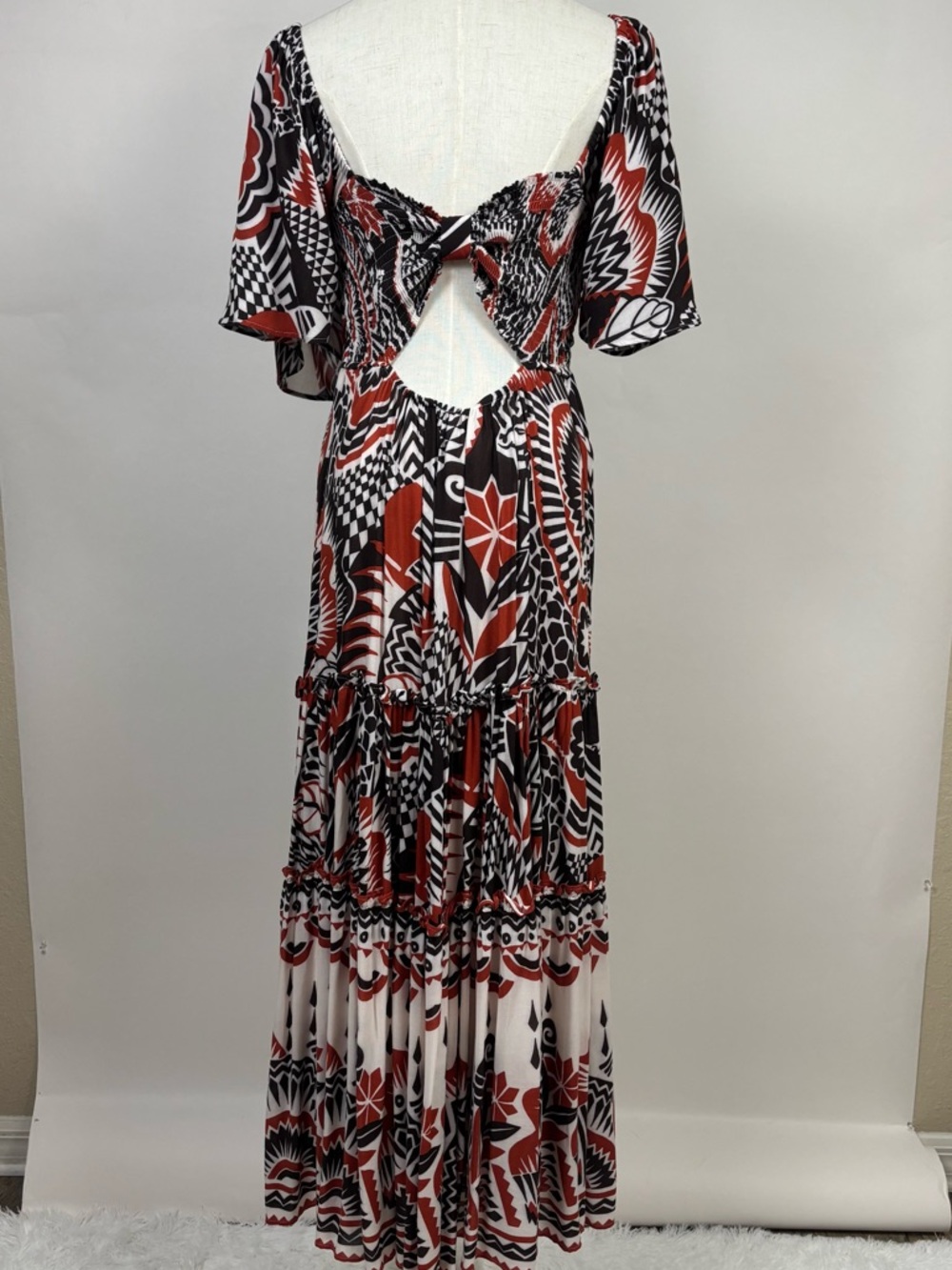 Anthropologie Maxi Dress Flutter Sleeve Cut Out Boho Orange Brown Medium NWT - Picture 9 of 16